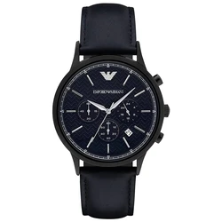 Ανδρικό Ρολόι Armani Ar2481 (43mm) Δερμάτινο Λουράκι Μαύρο