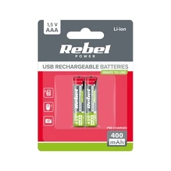 Επαναφορτιζόμενες μπαταρίες AAA με USB-C 400mAh Li-ion 1.5V (2 τεμ) - Rebel