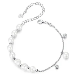 Βραχιόλι Bamoer Bsb189 με Πέρλες & Κυβική Ζιρκόνια, Ασήμι 925, Ασημί