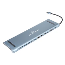 Docking Station Powertech Byl-2003U2, 12 Θυρών, Βάση Laptop, USB-C, Γκρι