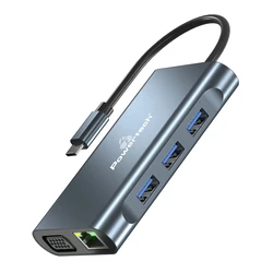 Docking Station Powertech Byl-2311 8 Θυρών, USB-C Σύνδεση, 100W Pd, Γκρι