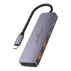 USB Hub Powertech CAB-Uc082, 4X Θυρών, 10Gbps, USB-C Σύνδεση, Γκρι
