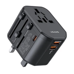 Αντάπτορας-Φορτιστής Πρίζας Usams US-CC179, USB-C & 2x USB, universal, 20W, Μαύρος