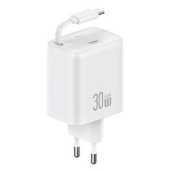 USAMS φορτιστής τοίχου CC241 με πτυσσόμενο καλώδιο USB-C 30W - GaN, λευκό