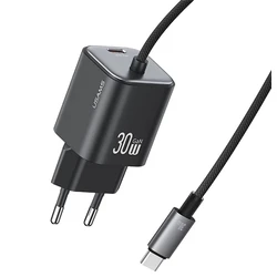Φορτιστής Πρίζας Usams CC264 με Καλώδιο, USB-C, 30W, GaN, Μαύρος