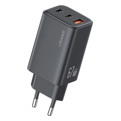 Φορτιστής Τοίχου Usams CC265, USB & 2X USB-C, 67W, Gan, Μαύρος