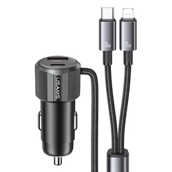 Φορτιστής Αυτοκινήτου Usams CC287 με 2 σε 1 Καλώδιο, Usb/USB-C Θύρες, 66W, Μαύρος