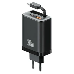 Φορτιστής Τοίχου Usams CC296 με Καλώδιο, USB & USB-C, 30W, Μαύρος