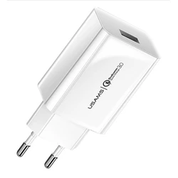 Φορτιστής Πρίζας Usams T22, 1x USB, QC3.0 18W 3A, λευκός