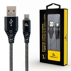 Καλώδιo USB Cablexpert PREMIUM COTTON BRAIDED Type-C 1M Black/WHITE