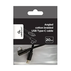 Καλώδιο USB Cablexpert Angled BRAIDED USB-C MALE-MALE CHARGING & DATA 0.2M Black
