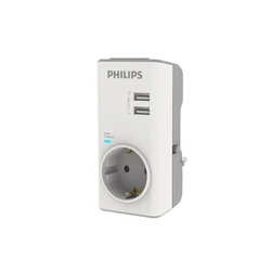 Μονόπριζο Ασφαλείας Philips CHP4010W/GRS με 2USB, 3680W, 380J