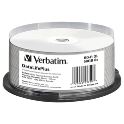 DVD Blu-ray 12cm Verbatim BD-R DL 50GB 6x Thermal Printable 25-Pack Cakebox