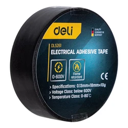 Μονωτική Ταινία Deli υψηλής αντοχής DL5261, 18mm, 9.15m, μαύρη, 10τμχ