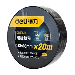 Μονωτική Ταινία Deli Υψηλής Αντοχής Dl5261B, 18Mm X 20M, Μαύρη