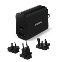 Φορτιστής Πρίζας Philips DLP2621T/GRS Γρήγορος, ταξιδιού με αντάπτορες και θύρες 1C 1A 30W