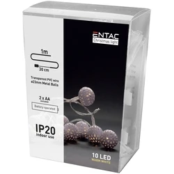 Χριστουγεννιάτικα Λαμπάκια Entac Εσωτερικές Μεταλλικές Μπάλες 10 LED Θερμό 1m (2xAA Δεν περιλαμβ.)
