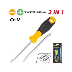 Deli 2-in-1 Magnetic Screwdriver SL6/PH2 x100mm Yellow