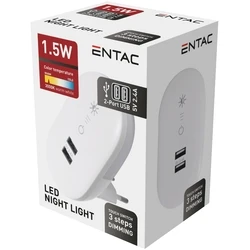 Φωτάκι Νυκτός Entac 3000K Dimmable με 2 USB Θύρες