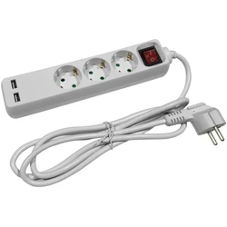 Πολύπριζο Entac 3 Θέσεων με Διακόπτη 3G1.5 1.5m 2 USB