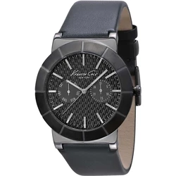 Ανδρικό Ρολόι Kenneth Cole Ikc1929 (42mm) Δερμάτινο Λουράκι Μαύρο