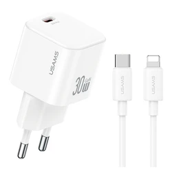 USAMS Wall Charger CC262 30W GaN with Lightning Cable White