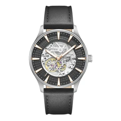 Kenneth Cole Ανδρικό Αυτόματο Ρολόι KCWGX0057902 - 43,5mm, Γκρι καντράν, Μαύρο δερμάτινο λουράκι