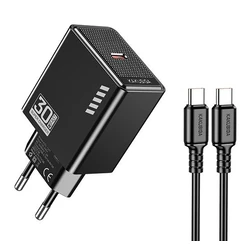 Kakusiga Φορτιστής με Θύρα USB-C και Καλώδιο USB-C - USB-C 30W Μαύρος (KSC-1242)