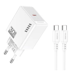 Kakusiga Φορτιστής με Θύρα USB-C και Καλώδιο USB-C - USB-C 30W Power Delivery Λευκός (KSC-1242)