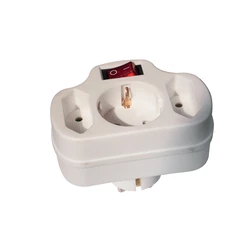 Adapter with 2 standard sockets and 1 Schuko socket with switch, White KF-ZB-01/01-2K