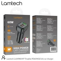 Φορτιστής Αυτοκινήτου Lamtech High Power 3-Port 60W Black