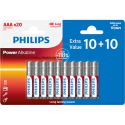 Αλκαλικές Μπαταρίες Philips LR03P20BP/GRS Power Alkaline 20 τμχ AAA