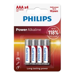 Αλκαλικές Μπαταρίες Philips Power LR03P4B/5, AAA LR03 1.5V, 4τμχ