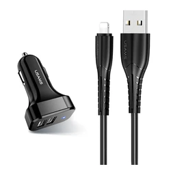 Φορτιστής Αυτοκινήτου Usams C13 & καλώδιο Lightning, 2x USB, 2.1A, μαύρο