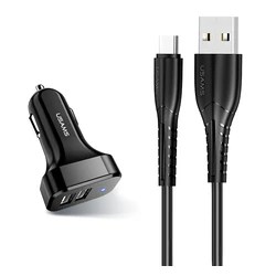 Φορτιστής Αυτοκινήτου Usams C13 & καλώδιο type-C, 2x USB, 2.1A, μαύρο