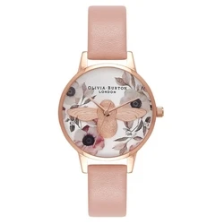 Γυναικείο Ρολόι Olivia Burton Ob16Am101 (30mm) Δερμάτινο Λουράκι Ροζ