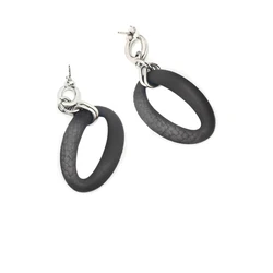 Γυναικεία Σκουλαρίκια Panarea Or1N (5 cm) από Ασήμι Black-Silver