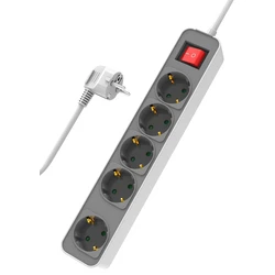 Πολύπριζο Ασφαλείας Powertech PT-1057, 5x schuko, 16A, 1.4m, λευκό