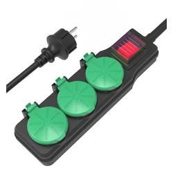 Πολύπριζο Ασφαλείας Powertech PT-1070, 3x schuko, IP44, 16A, 1.5m, μαύρο