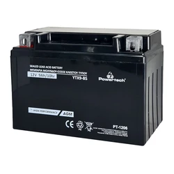 Μπαταρία Μολύβδου Powertech μοτοσυκλέτας PT-1206, 12V 9Ah, AGM, YTX9-BS
