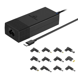 Φορτιστής Laptop 90W Powertech PT-1256 με 12 Βύσματα, USB-C Pd, Μαύρος
