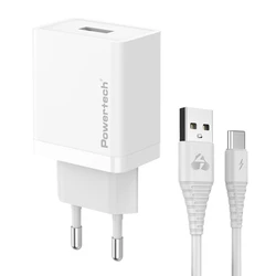 Φορτιστής Πρίζας Powertech Pt-1322 Με Καλώδιο USB-C, Usb, 12W, Λευκός