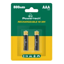 Επαναφορτιζόμενες Μπαταρίες Powertech Ni-Mh Pt-1403, Aaa, 800mAh, 1.2V, 2Τμχ