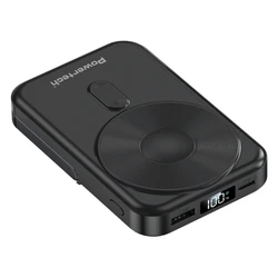 Power Bank Powertech με Οθόνη Pt-1416, 10000mAh, Magnetic Wireless, 22.5W, Μαύρο