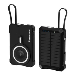 POWERTECH Solar Power Bank with Cable and Torch 10000mAh Magnetic Wireless 35W Black