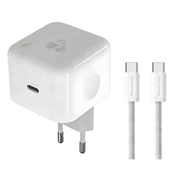 Powertech Φορτιστής GaN με Θύρα USB-C και Καλώδιο USB-C - USB-C 60W Power Delivery / Quick Charge 3.0 Λευκός (PT-1581)