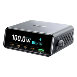 Powertech Βάση Φόρτισης GaN με Θύρα USB-A και 4 Θύρες USB-C 100W Power Delivery / Quick Charge 4.0 σε Γκρι χρώμα (PT-1622)