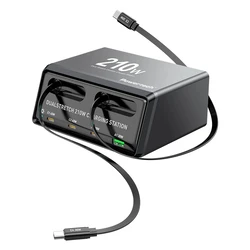 Powertech Βάση Φόρτισης GaN με Θύρα USB-A και 3 Θύρες USB-C και Καλώδιο USB-C 210W Power Delivery / Quick Charge 4+ σε Μαύρο χρώμα (PT-1623)