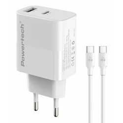 Powertech Φορτιστής με Θύρα USB-A και Θύρα USB-C και Καλώδιο USB-C 20W Power Delivery / Quick Charge 3.0 Λευκός (PT-1635)