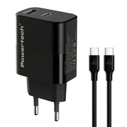 POWERTECH φορτιστής τοίχου PT-1638 GaN 30W με USB-A & USB-C και καλώδιο 1m, μαύρος